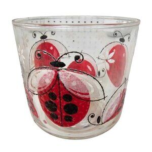 Vintage Clear Drinking Glass w/ Handpainted Ladybug & Floral Design